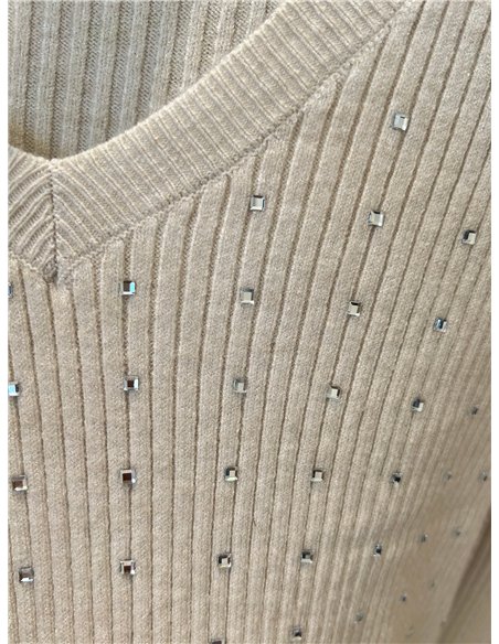 Jersey cuello pico strass