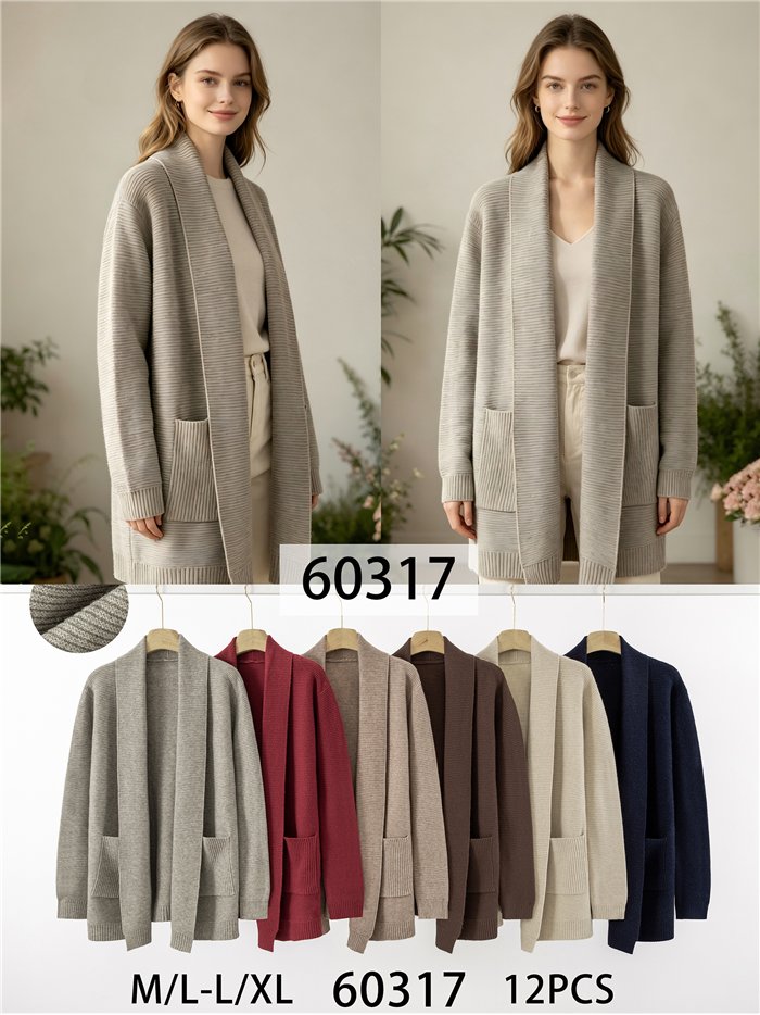 Cardigan a coste con tasche
