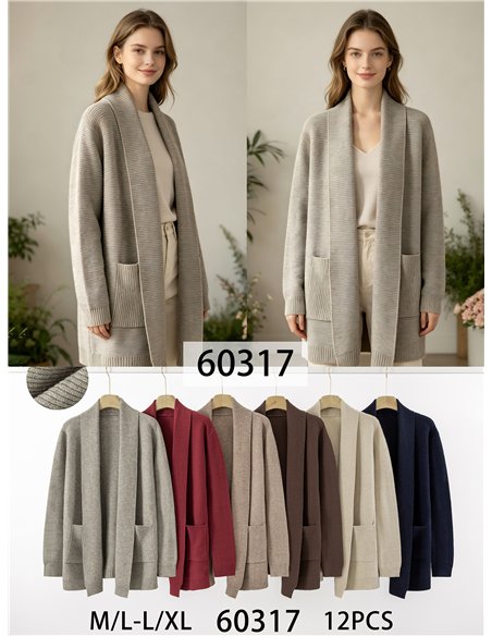 Cardigan a coste con tasche