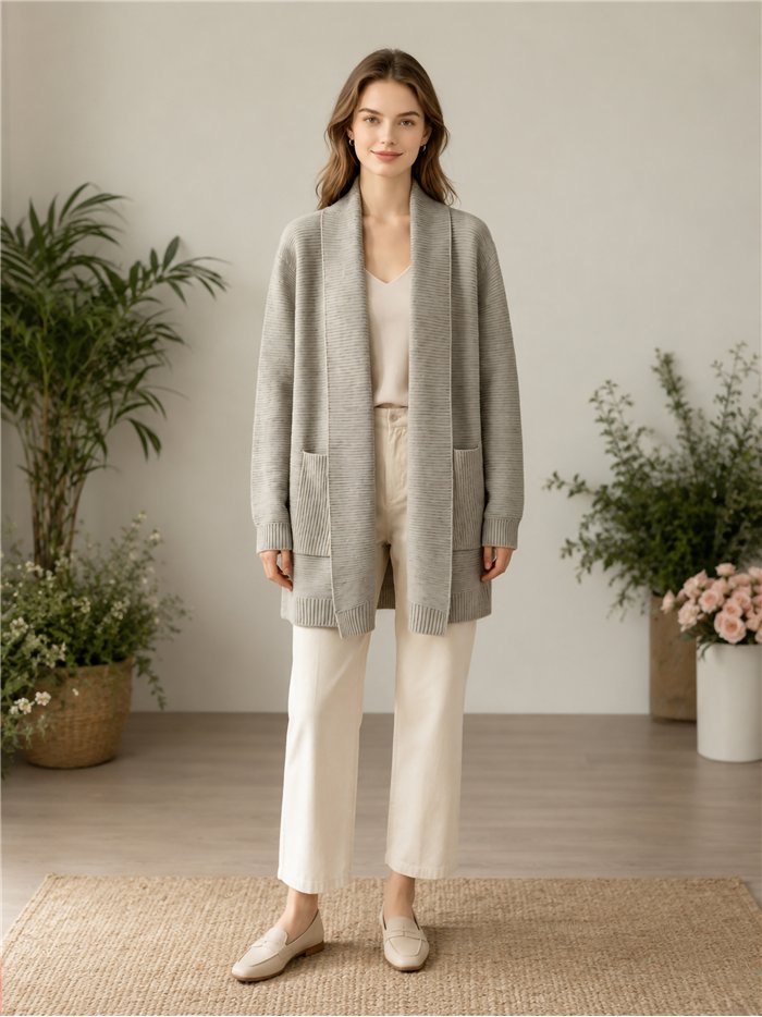 Cardigan a coste con tasche