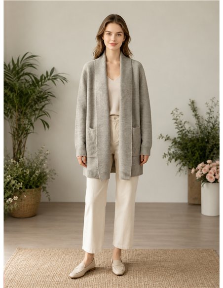 Cardigan a coste con tasche