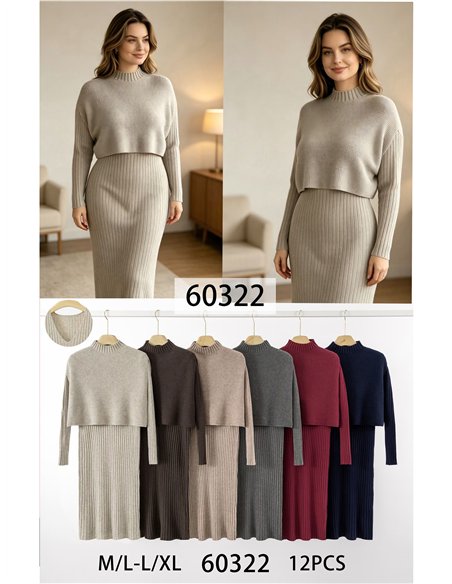 Conjunto jersey soft sin mangas y vestido canalé