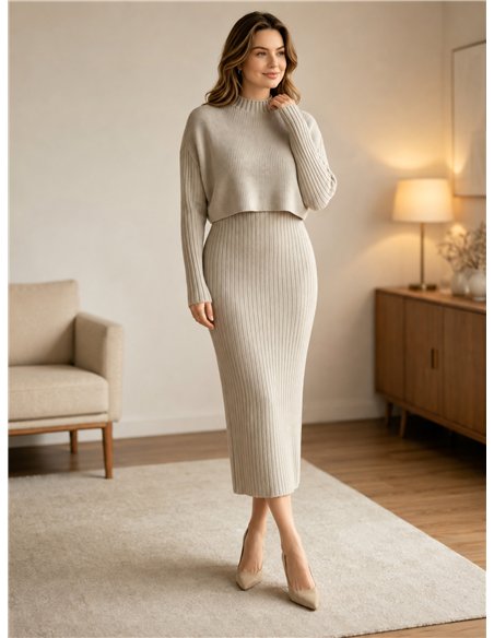 Conjunto jersey soft sin mangas y vestido canalé