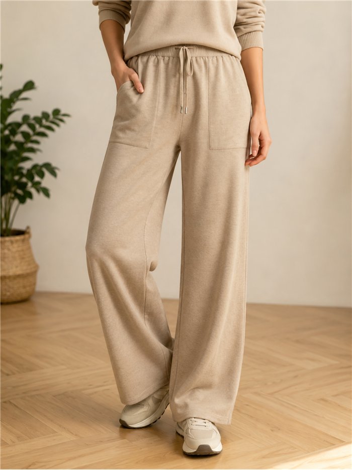 Pantaloni in maglia a gamba larga con coulisse
