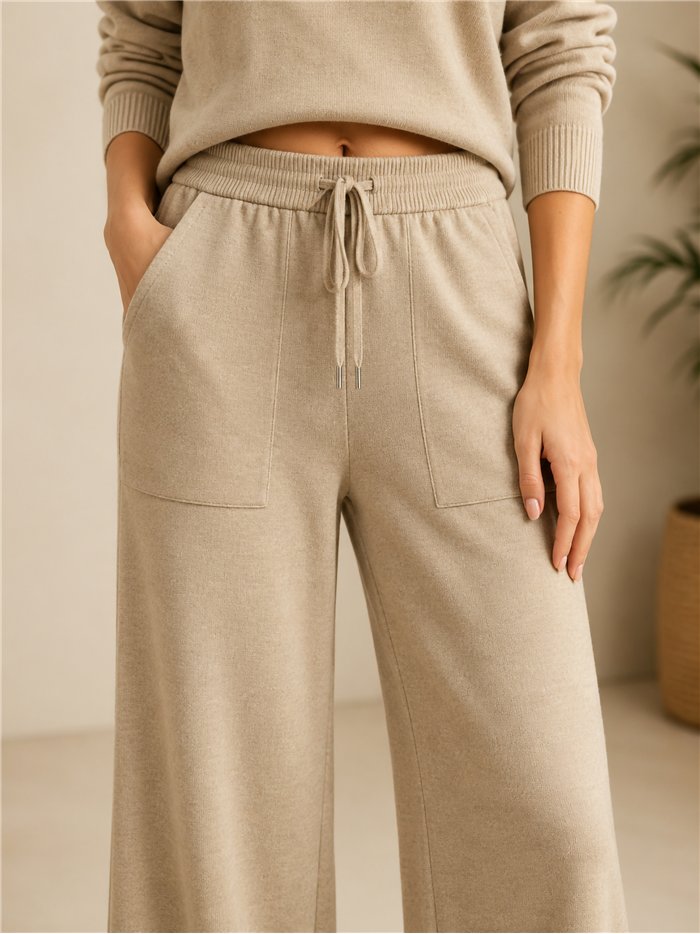 Pantaloni in maglia a gamba larga con coulisse