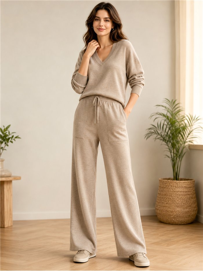 Pantaloni in maglia a gamba larga con coulisse