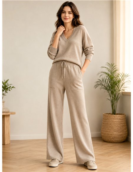 Pantaloni in maglia a gamba larga con coulisse