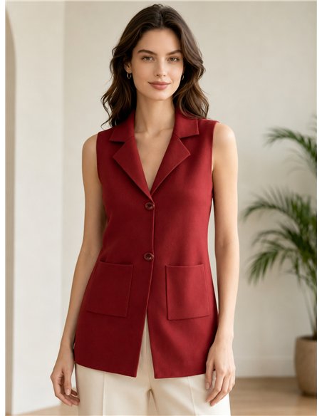 Colete comprido estilo blazer com bolsos