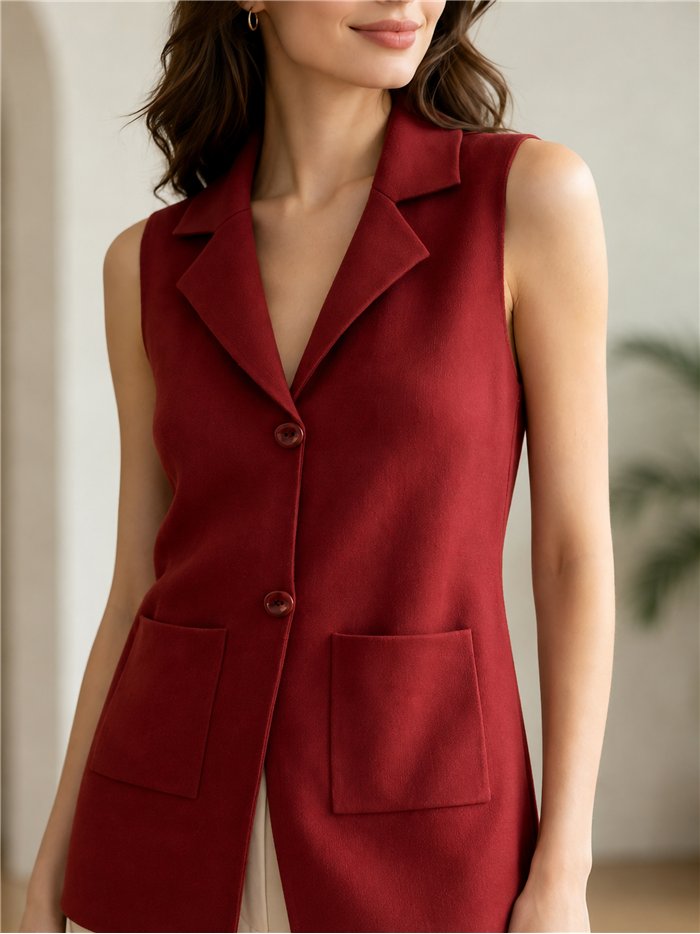 Colete comprido estilo blazer com bolsos