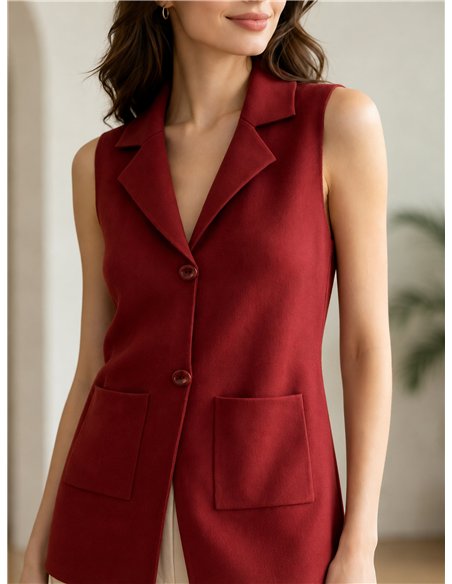 Colete comprido estilo blazer com bolsos
