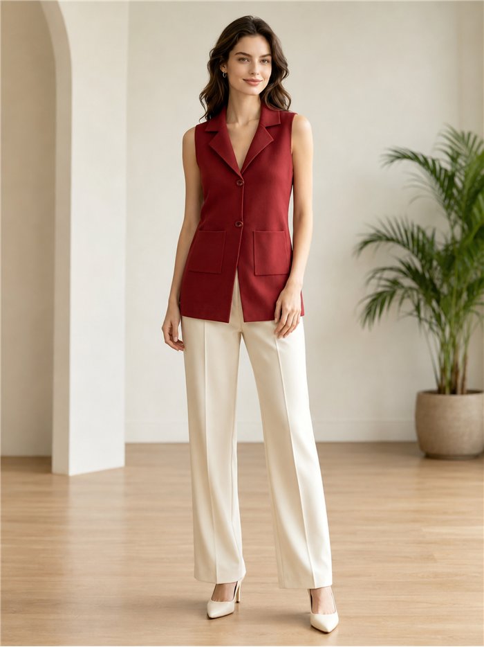 Colete comprido estilo blazer com bolsos