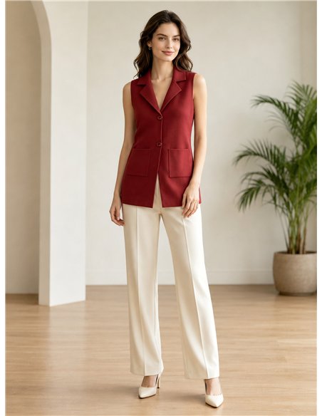 Colete comprido estilo blazer com bolsos
