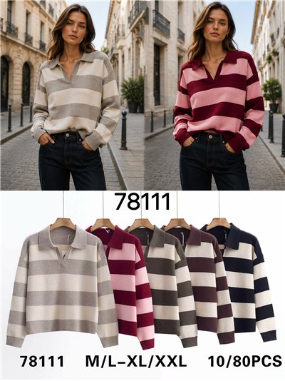 Jersey rayas anchas cuello polo 2