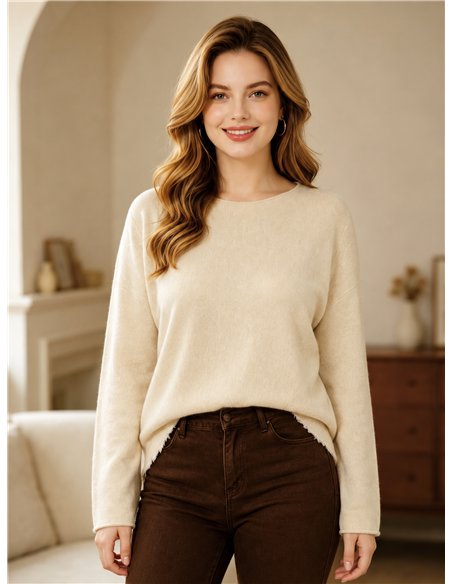 Suéter oversized, de tricô fino e com fios desfiados