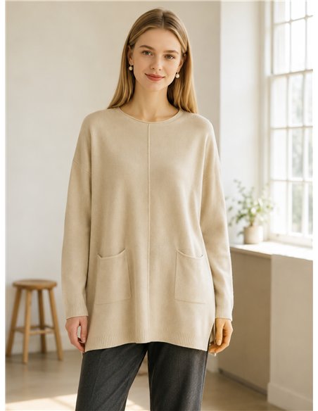 Suéter de tricô oversized com bolsos