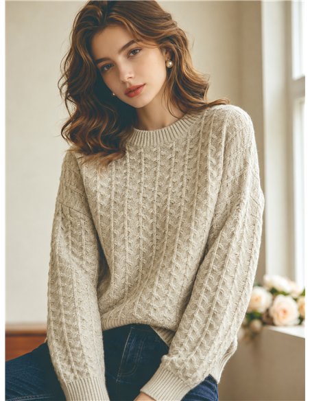 Camisa de malha trançada com relevo