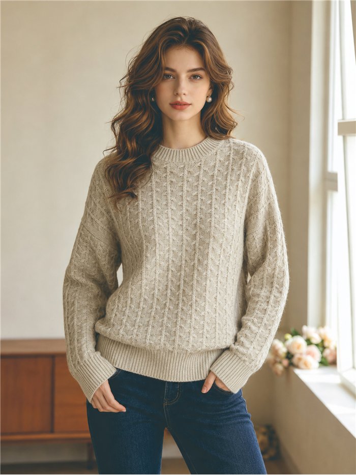 Camisa de malha trançada com relevo