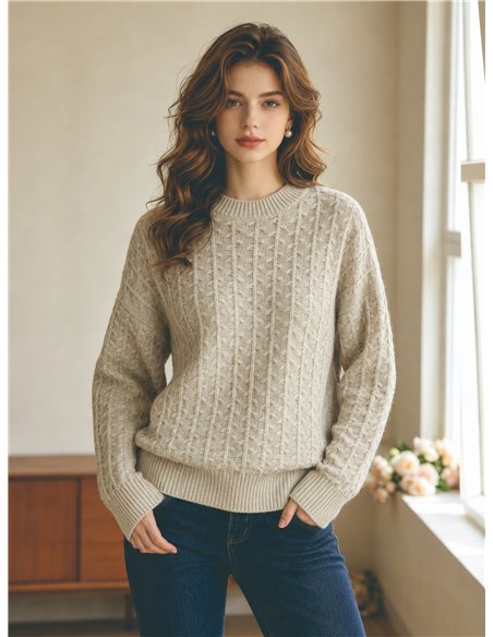 Camisa de malha trançada com relevo