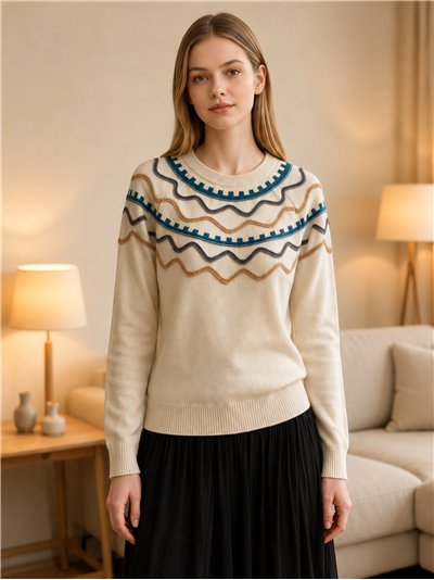 Jersey punto fino cuello pico