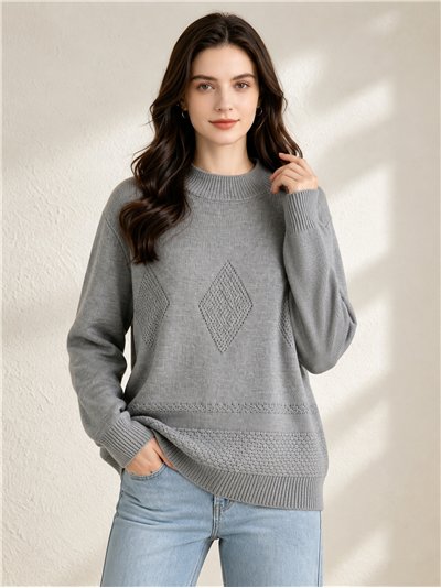 Pullover mit weitem, durchbrochenem Rautenmuster