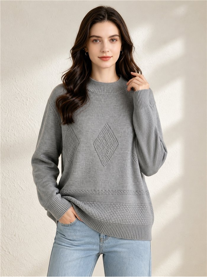 Pullover mit weitem, durchbrochenem Rautenmuster