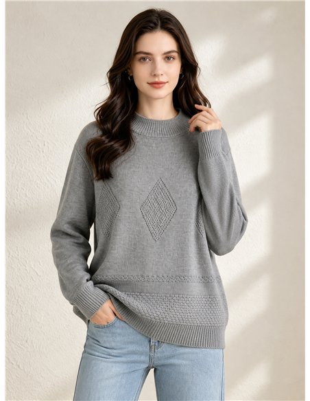 Pullover mit weitem, durchbrochenem Rautenmuster