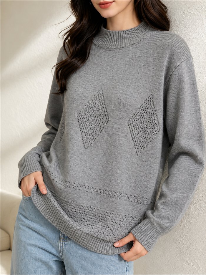Pullover mit weitem, durchbrochenem Rautenmuster