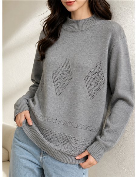 Pullover mit weitem, durchbrochenem Rautenmuster