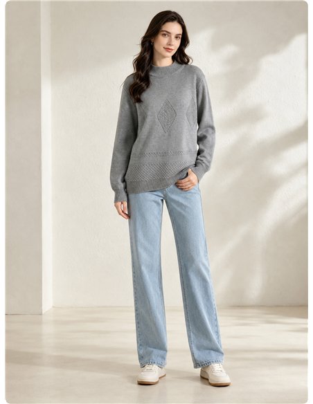 Pullover mit weitem, durchbrochenem Rautenmuster