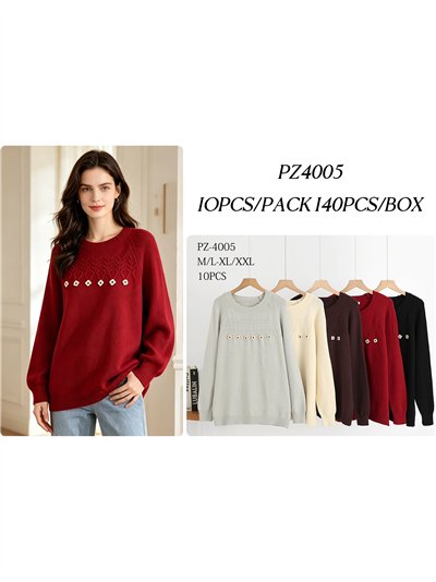 Suéter oversized de tricô com aplicações de flores. 2
