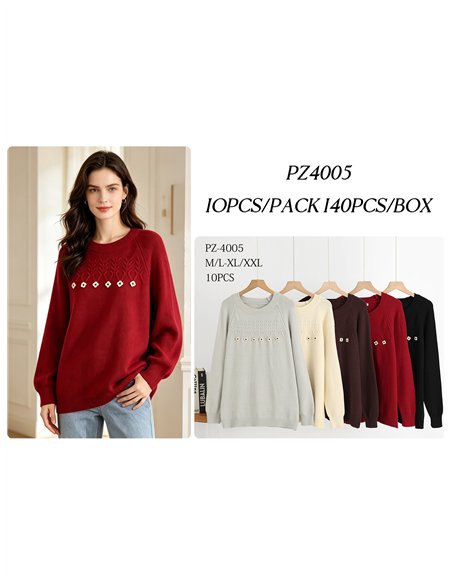 Pull oversize en maille torsadée avec fleurs appliquées