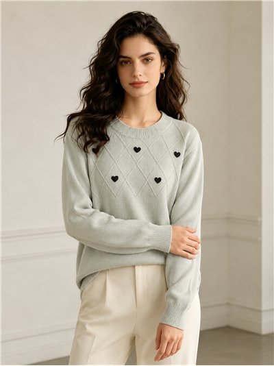 Pull oversize à motif losanges et cœurs