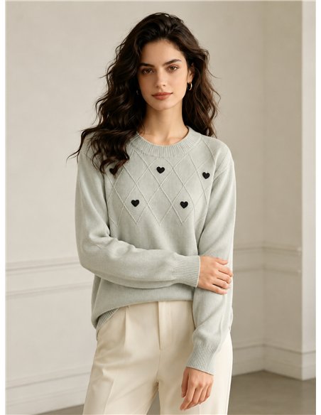 Pull oversize à motif losanges et cœurs