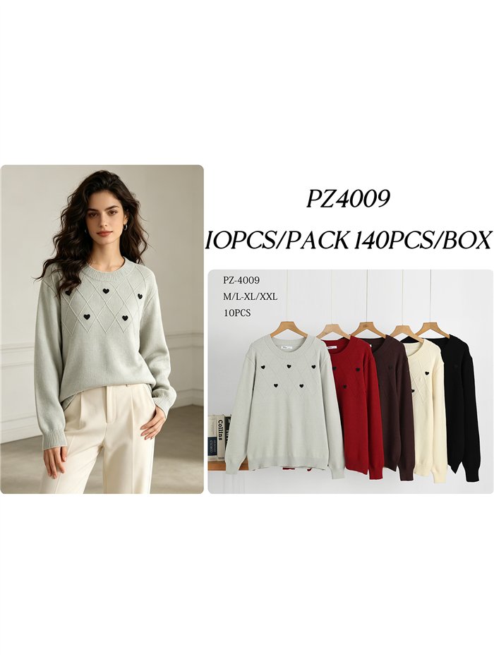 Pull oversize à motif losanges et cœurs