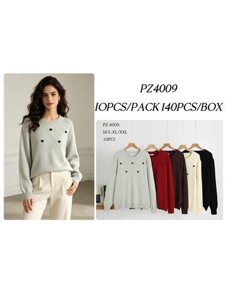 Pull oversize à motif losanges et cœurs
