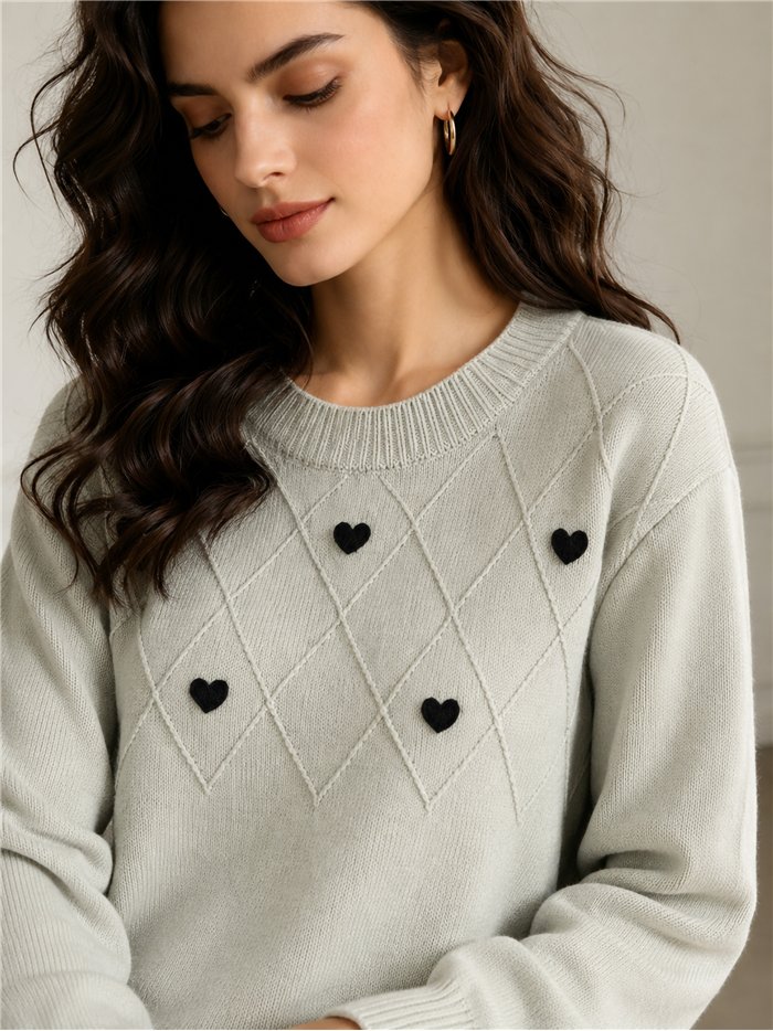 Pull oversize à motif losanges et cœurs