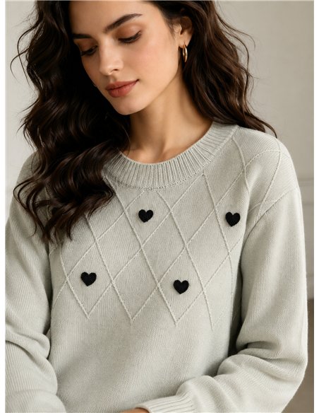 Pull oversize à motif losanges et cœurs