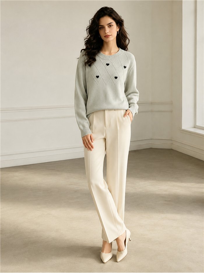 Pull oversize à motif losanges et cœurs