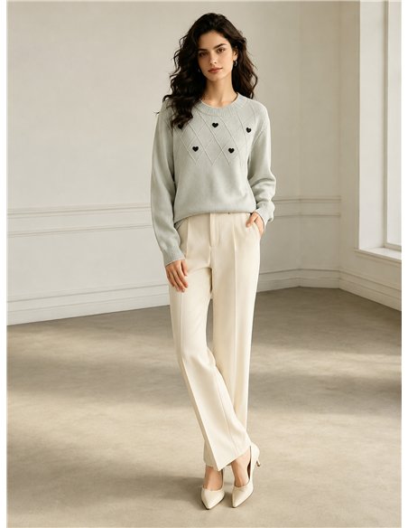 Pull oversize à motif losanges et cœurs