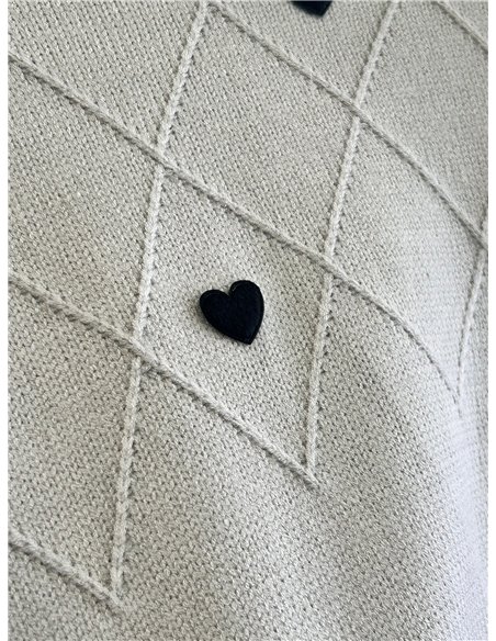 Pull oversize à motif losanges et cœurs