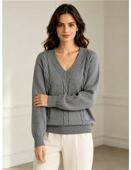 Jersey amplio trenzado cuello pico