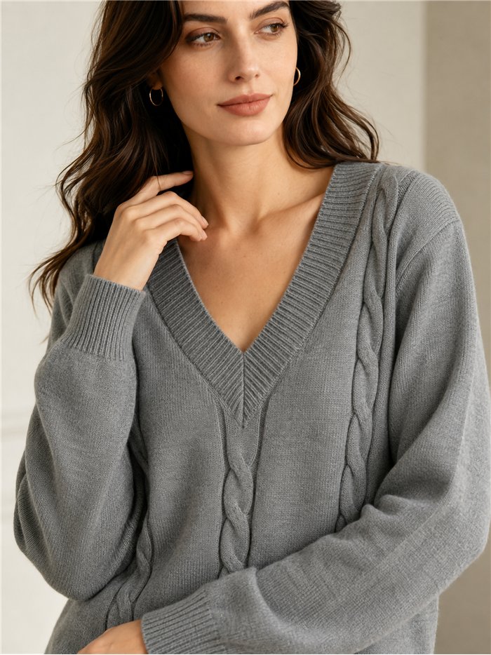 Jersey amplio trenzado cuello pico