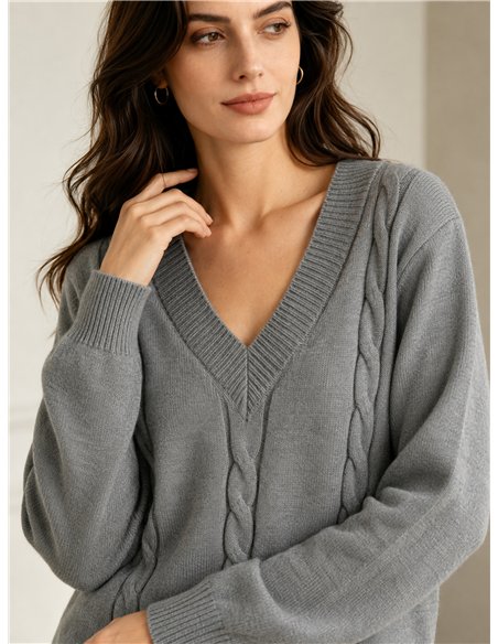 Jersey amplio trenzado cuello pico