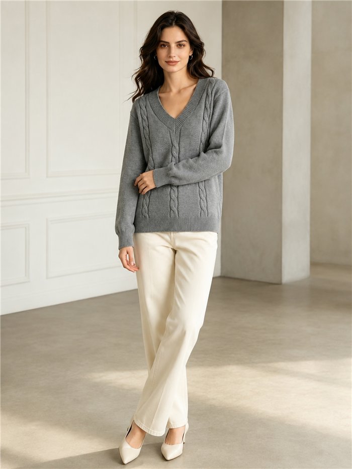 Jersey amplio trenzado cuello pico