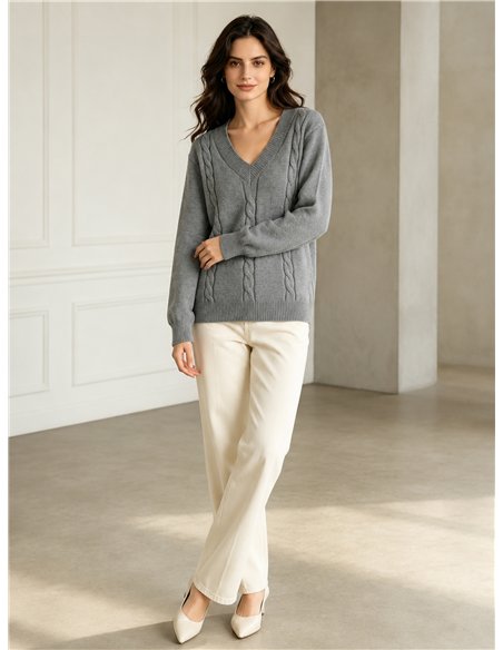 Jersey amplio trenzado cuello pico