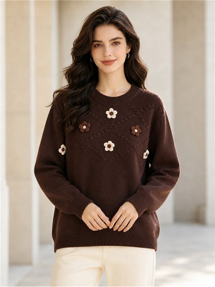 Jersey amplio flores aplicadas y rombos
