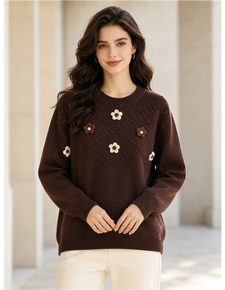 Jersey amplio flores aplicadas y rombos
