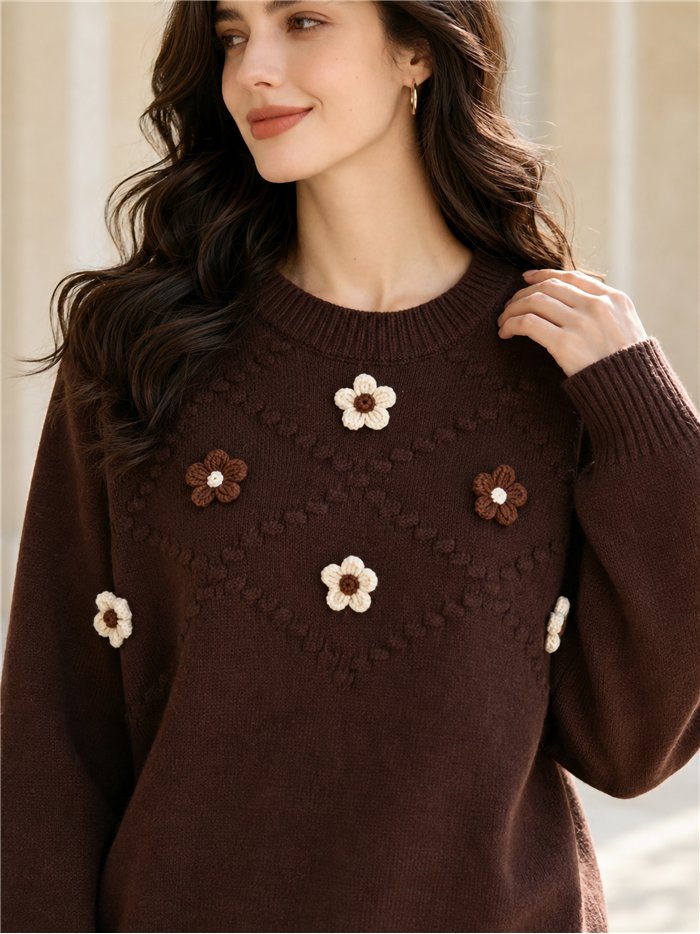 Jersey amplio flores aplicadas y rombos