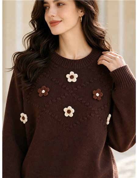 Jersey amplio flores aplicadas y rombos
