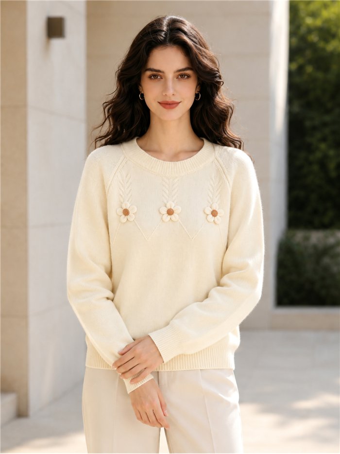 Jersey amplio con flores aplicadas